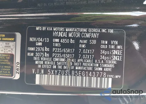 2014 Hyundai Santa Fe Sport 2.4L из США, поврежденный, VIN 5XYZU3LB5EG143778